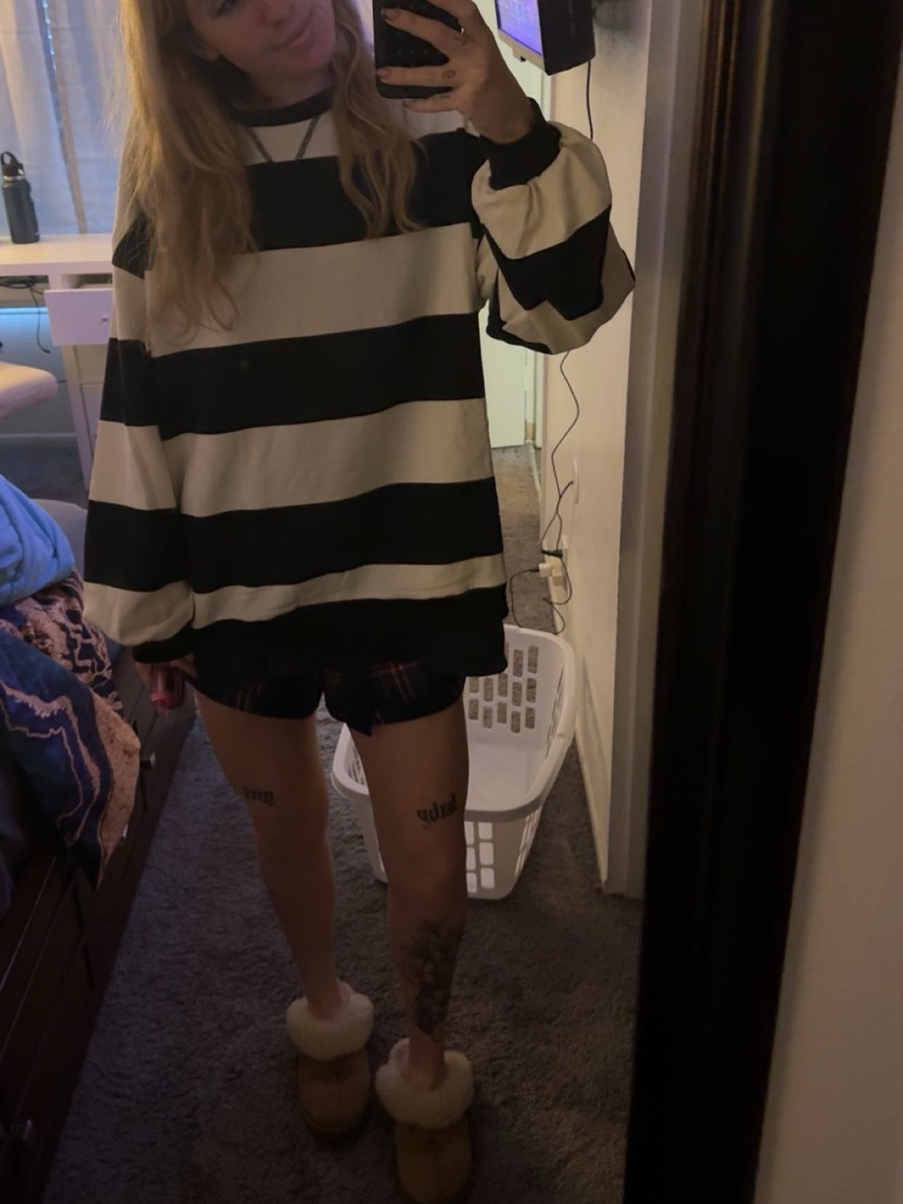 UE Striped Black and Cream Knit Sweater